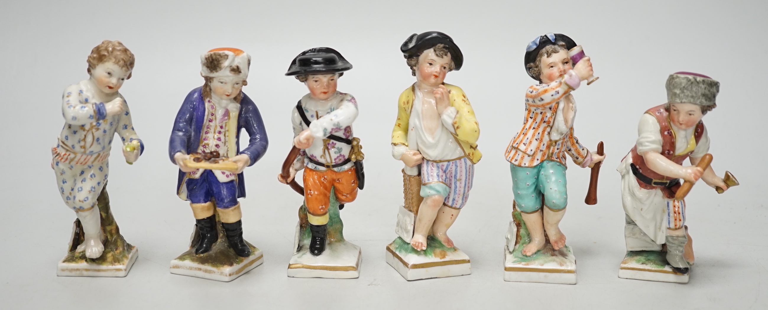 A group of six Berlin porcelain figures, 19th century, tallest 10.8cm